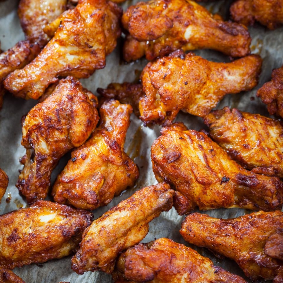 Close-up of numerous golden-brown, crispy chicken wings and drumettes on a baking sheet.