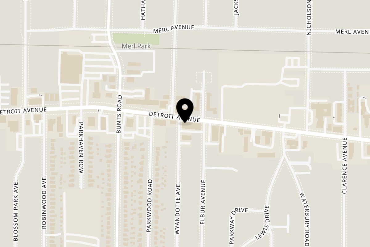 Map showing the location of Toni's Pizza on 13619 Detroit Ave in Lakewood